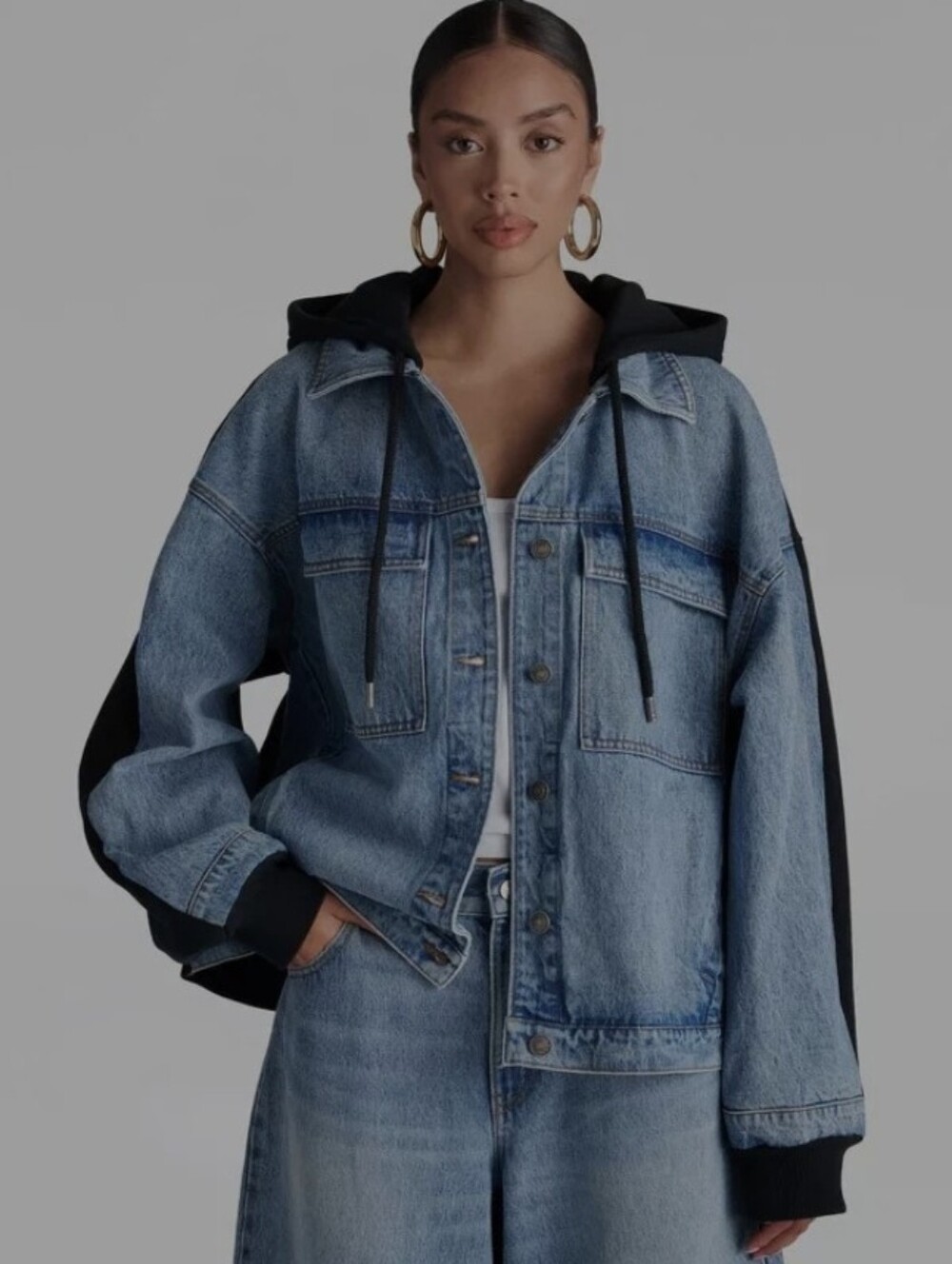 💥KBB by KAHLANA The Denim & Fleece Hoodie Jacket Medium Wash Size L NWT